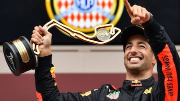 Daniel Ricciardo celebrando su &uacute;ltima victoria en M&oacute;naco.