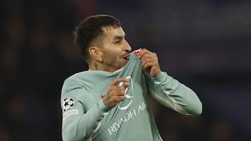 Paris (France), 06/11/2024.- Angel Correa of Atletico celebrates scoring the 1-2 goal during the UEFA Champions League league phase match between Paris Saint-Germain and Atletico Madrid, in Paris, France, 06 November 2024. (Liga de Campeones, Francia) EFE/EPA/MOHAMMED BADRA