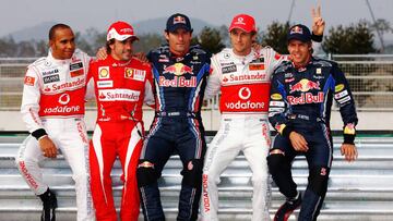 Webber, junto a Hamilton, Alonso, Button y Vettel en Corea 2010.