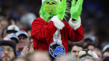 DETROIT, MICHIGAN - DECEMBER 16: A Detroit Lions fan dressed as the grinch in the stands during the first quarter against the Denver Broncos at Ford Field on December 16, 2023 in Detroit, Michigan. Rey Del Rio/Getty Images/AFP (Photo by Rey Del Rio / GETTY IMAGES NORTH AMERICA / Getty Images via AFP)