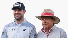 Corey Conners of Canada and former college football head coach Nick Saban pose together during the Pro-am to the WM Phoenix Open.