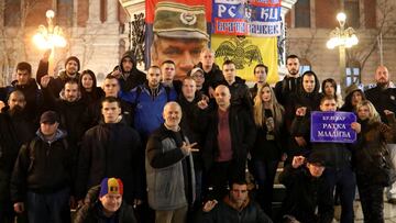 Supporters of former Bosnian Serb general Ratko Mladic hold a rally in protest against the verdict of the U.N. Criminal Tribunal for the Former Yugoslavia in Belgrade, Serbia, November 22, 2017. REUTERS/Marko Djurica