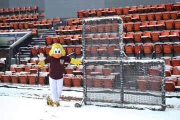 ¡Increible! La nieve cubre un campo de beisbol en México