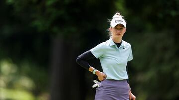 SAMMAMISH, WASHINGTON - JUNE 21: Nelly Korda of the United States looks on while playing the sixth hole during the second round of the KPMG Women's PGA Championship at Sahalee Country Club on June 21, 2024 in Sammamish, Washington. Ezra Shaw/Getty Images/AFP (Photo by EZRA SHAW / GETTY IMAGES NORTH AMERICA / Getty Images via AFP)
