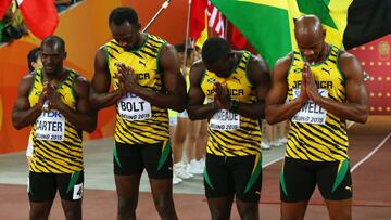 El equipo jamaicano que gan&oacute; el 4x100 metros en los &uacute;ltimos Mundiales, los de Pek&iacute;n 2015. 