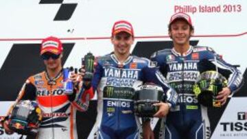 Lorenzo y Pedrosa, junto a Rossi en el podio del GP de Australia.