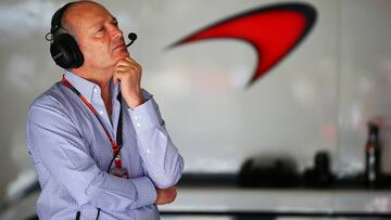 MONTMELO, SPAIN - MAY 08: Chairman and Chief Executive Officer of McLaren Group Ron Dennis looks on in the garage during practice for the Spanish Formula One Grand Prix at Circuit de Catalunya on May 8, 2015 in Montmelo, Spain. (Photo by Mark Thompson/Getty Images)