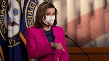 US Speaker of the House, Nancy Pelosi, speaks during her weekly press briefing on Capitol Hill in Washington, DC, on February 25, 2021. 