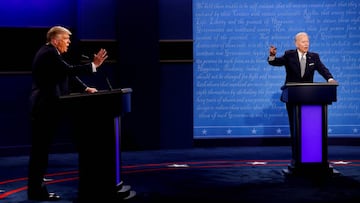 U.S. President Donald Trump and Democratic presidential nominee Joe Biden participate in their first 2020 presidential campaign debate held on the campus of the Cleveland Clinic at Case Western Reserve University in Cleveland, Ohio, U.S., September 29, 20