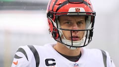 ORCHARD PARK, NY - JANUARY 22: Joe Burrow #9 of the Cincinnati Bengals warms up before kickoff against the Buffalo Bills at Highmark Stadium on January 22, 2023 in Orchard Park, New York. (Photo by Cooper Neill/Getty Images)