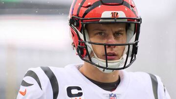 ORCHARD PARK, NY - JANUARY 22: Joe Burrow #9 of the Cincinnati Bengals warms up before kickoff against the Buffalo Bills at Highmark Stadium on January 22, 2023 in Orchard Park, New York. (Photo by Cooper Neill/Getty Images)