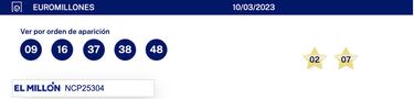 Euromillones: comprobar los resultados del sorteo de hoy, viernes 10 de marzo