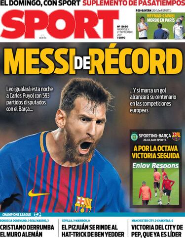 Portada de 'Sport' del miércoles, 27 de septiembre de 2017.