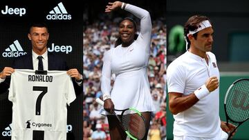 Cristiano Ronaldo, Serena Williams y Roger Federer.