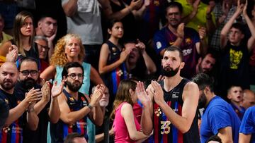 BARCELONA, 16/06/2023.- El alero del Barcelona Nikola Mirotic, durante el primer partido de la final del playoff de la Liga Endesa de baloncesto disputado este viernes en el Palau Blaugrana. EFE/Enric Fontcuberta
