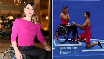 La triatleta Eva Moral, emocionada durante la pedida de mano.