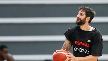 El base de la Selección, Ricky Rubio, durante el entrenamiento del equipo en el centro deportivo Triangulo de Oro en Madrid.