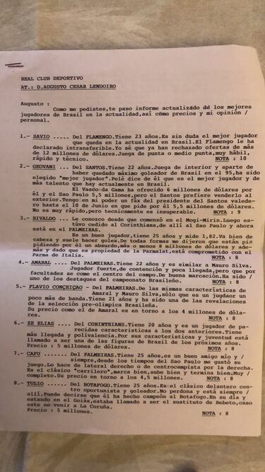 Rivaldo, Savio, Cafú... así seguía el Deportivo a los futuros cracks de Brasil hace 30 años