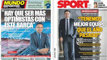 Portadas de los diarios Sport y Mundo Deportivo del día 5 de septiembre de 2017.