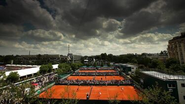 PARIS, FRANCE - MAY 25: (EDITORS NOTE: A graduated filter was used in this image) A general view of play on the outside courts during day four of the 2016 French Open at Roland Garros on May 25, 2016 in Paris, France. (Photo by Clive Brunskill/Getty Image