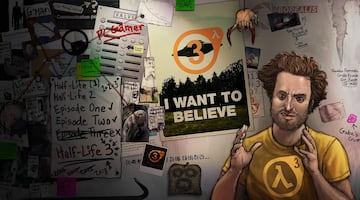 Una ilustración sobre un fanático de Half-Life 3 tratando de demostrar su existencia.