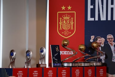 Esperando a los actuales campeones, los otros 7 trofeos de las Eurocopas ganadas por España.