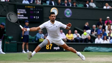 Novak Djokovic contra Lorenzo Musetti en Wimbledon.