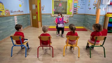 Cuatro ni&ntilde;os con su profesora en una guarder&iacute;a, la semana anterior.