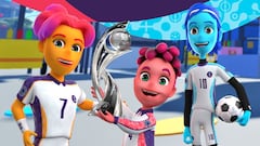 Kai, Ashley y Robyn, las mascotas de la Eurocopa femenina de Inglaterra.