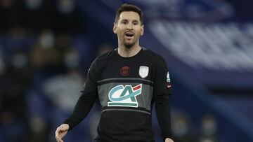 Soccer Football - French Cup - Round of 16 - Paris St Germain v OGC Nice - Parc des Princes, Paris, France - January 31, 2022 Paris St Germain's Lionel Messi reacts REUTERS/Benoit Tessier