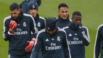 Kiko Casilla, Luka Modric, Casemiro, Keylor Navas y Vinicius Junior, durante el entrenamiento del Madrid.