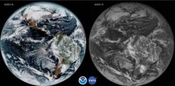 Imagen comparativa de la calidad de captación de imágenes entre el GOES-16 y el GOES-13, que terminó su misión en 2013.