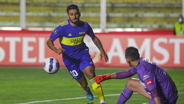 AMDEP318. LA PAZ (BOLIVIA), 04/05/2022.- Eduardo Salvio de Boca celebra un gol hoy, en un partido de la Copa Libertadores entre Always Ready y Boca Juniors en el estadio Hernando Siles en La Paz (Bolivia). EFE/Martín Alipaz
