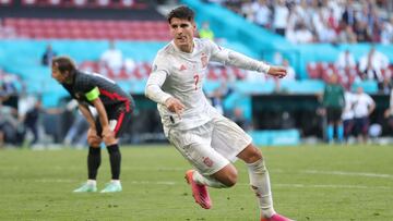COPENHAGEN, DENMARK - JUNE 28: Alvaro Morata of Spain celebrates after scoring their side's fourth goal during the UEFA Euro 2020 Championship Round of 16 match between Croatia and Spain at Parken Stadium on June 28, 2021 in Copenhagen, Denmark. (Pho