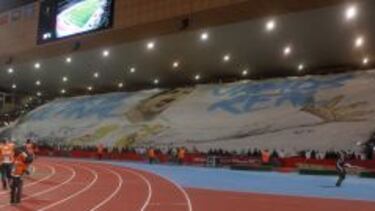 El tifo que se pudo ver al principio del partido con la imagen de Cristiano Ronaldo.