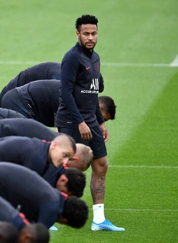 Out of line | Paris Saint-Germain's Brazilian forward Neymar takes part in a training session.