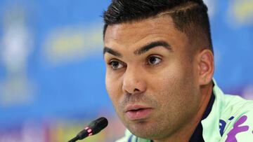 DOHA, QATAR - NOVEMBER 26: Casemiro of Brazil speaks during the Brazil Press Conference at the Main Media Center on November 26, 2022 in Doha, Qatar. (Photo by Christopher Lee/Getty Images)