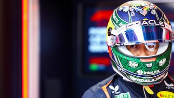 MIAMI, FLORIDA - MAY 04: Sergio Perez of Mexico and Oracle Red Bull Racing looks on in the garage during qualifying ahead of the F1 Grand Prix of Miami at Miami International Autodrome on May 04, 2024 in Miami, Florida.   Mark Thompson/Getty Images/AFP (Photo by Mark Thompson / GETTY IMAGES NORTH AMERICA / Getty Images via AFP)