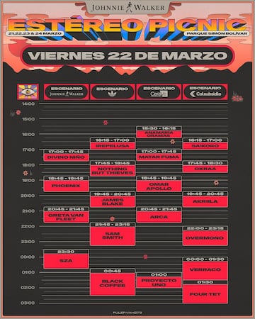 Programación oficial del Festival Estéreo Picnic, domingo 24 de marzo