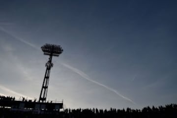 Red Star's supporters wave from the terraces ahead of the Serbian National soccer league derby match between Partizan and Red Star, in Belgrade on February 27, 2016. Red Star won 1-2 at the 150th edition of the 'Eternal Derby'. / AFP / ANDREJ ISAKOVIC