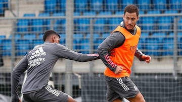 Hazard y Rodrygo, durante un entrenamiento del Real Madrid. 