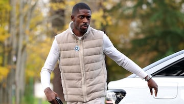 France's forward Ousmane Dembele arrives in Clairefontaine-en-Yvelines on November 11, 2024 as part of the team's preparation for the upcoming UEFA Nations League qualifying matches against Israel and Italy. (Photo by FRANCK FIFE / AFP)