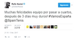 Nadal estuvo atento: "¡Muchas felicidades tras tres días duros!"