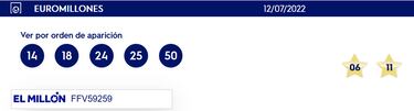 Euromillones: comprobar los resultados del sorteo de hoy, martes 12 de julio 