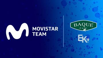 Cartel con el que el equipo Movistar Team ha anunciado su acuerdo de colaboración con el Cafés Baqué.