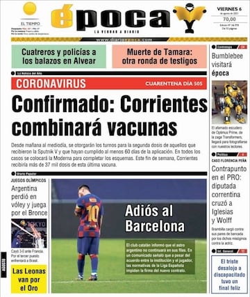 La salida de Messi, en las portadas de los periódicos de medio mundo