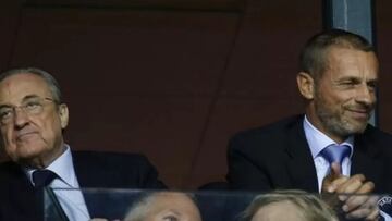 Florentino Pérez, presidente dle Real Madrid, y Ceferin, su homólogo en la UEFA.