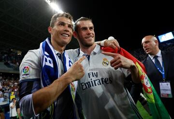 Mayo de 2017. El Real Madrid gana su título de Liga número 33 en el estadio de La Rosaleda tras ganar al Málaga 0-2. En la iá¡gen, Cristiano Ronaldo y Gareth Bale.