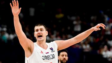 Nikola Jokic of Serbia reacts during the FIBA EuroBasket 2022 round of 16 match between Serbia and Italy at EuroBasket Arena in Berlin, Germany, 11 September 2022.