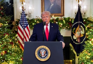 President Donald Trump delivers an address to the nation from the Diplomatic Reception Room of the White House, in Washington, D.C., U.S. Wednesday, Dec. 17, 2025. Doug Mills/Pool via REUTERS REFILE - QUALITY REPEAT
